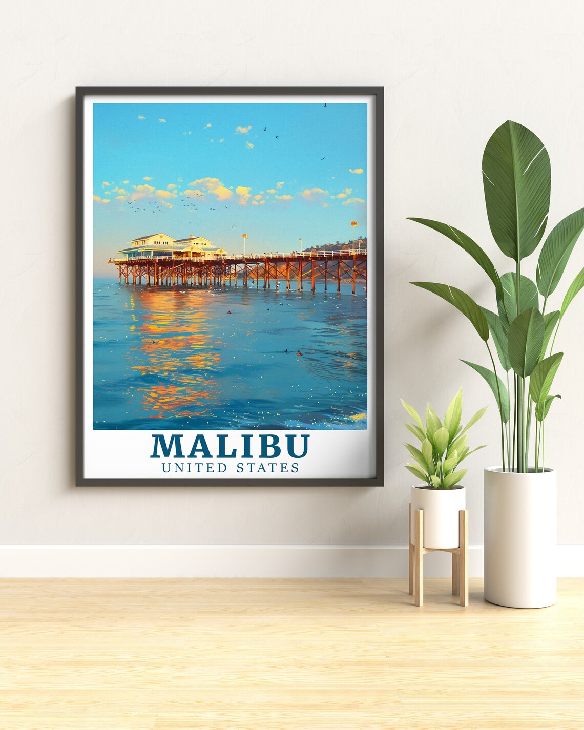 Malibu Pier Golden Sunset Ocean Glow California Travel Poster - Image 3