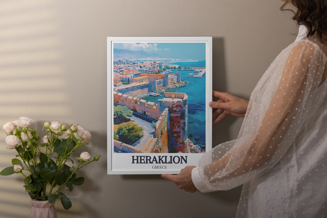 Heraklion Travel Print Venetian Walls And Old Harbor Poster Crete Travel Art Venetian Walls Of Heraklion Print - Image 3