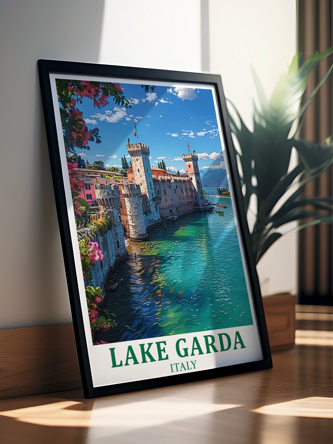 Lake Garda Italy Scaligero Castle Daytime Travel Scene Poster - Image 2