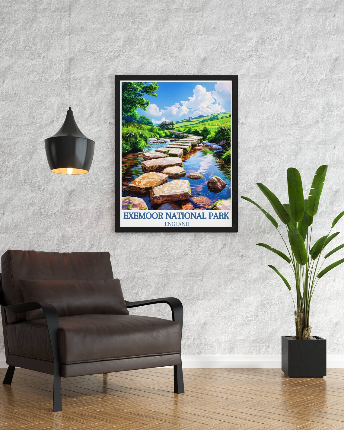 Exmoor National Park Stepping Stones Over a Woodland Stream Poster - Image 2