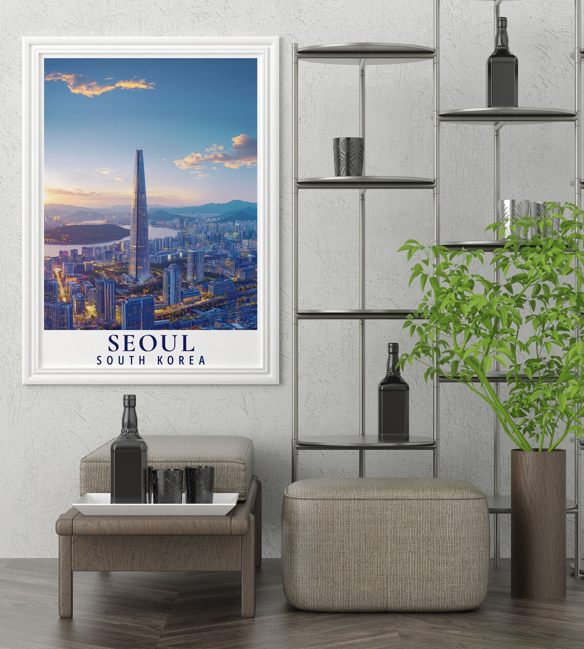 Seoul South Korea Lotte World Tower Sunset Skyline Travel Poster - Image 3