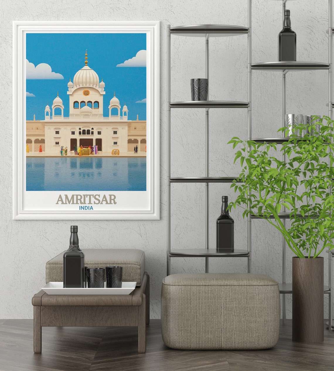 Amritsar White Temple Golden Dome Sacred Waterfront India Poster - Image 3