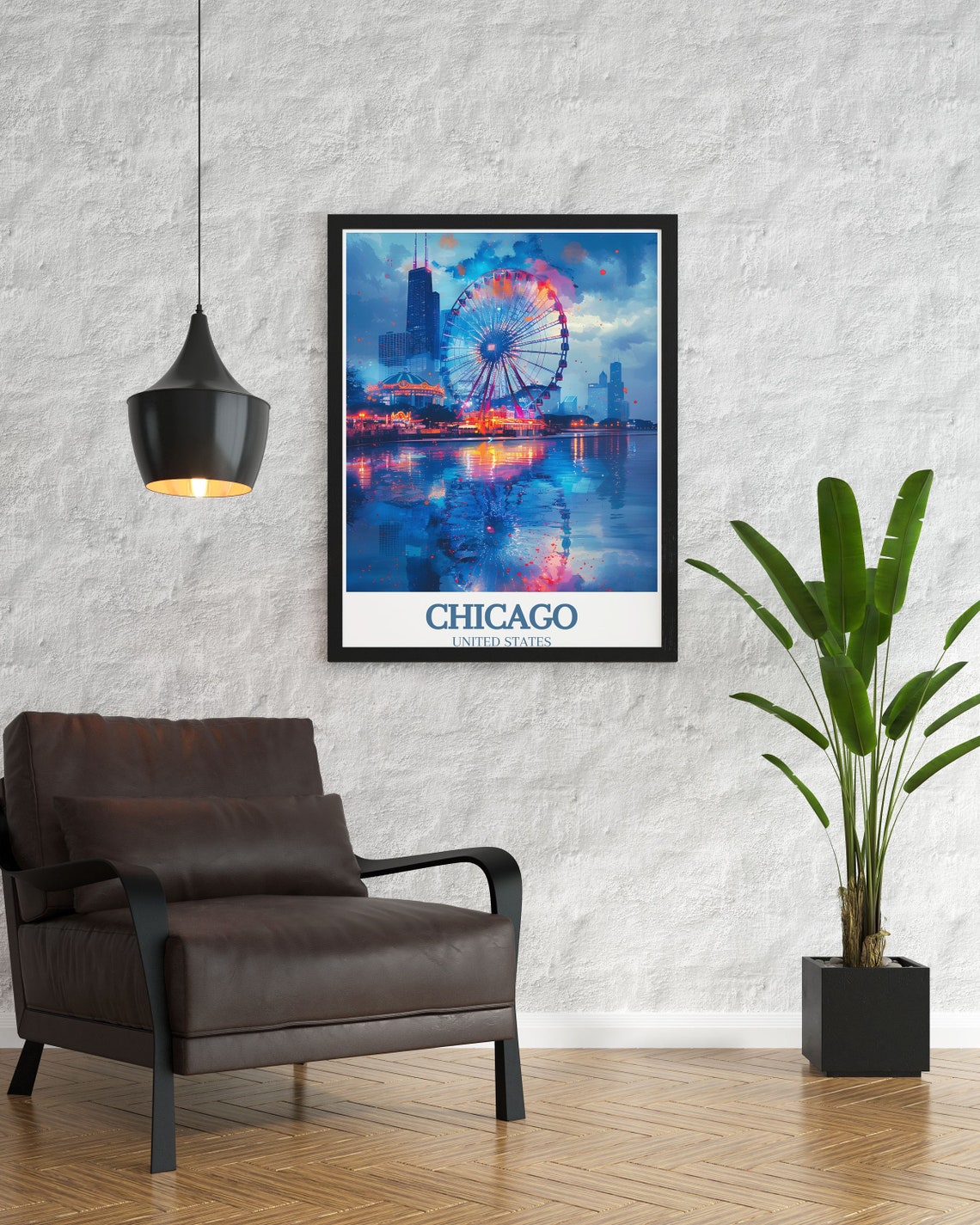 Chicago Navy Pier Centennial Wheel at Night Over Lake Michigan Poster - Image 3
