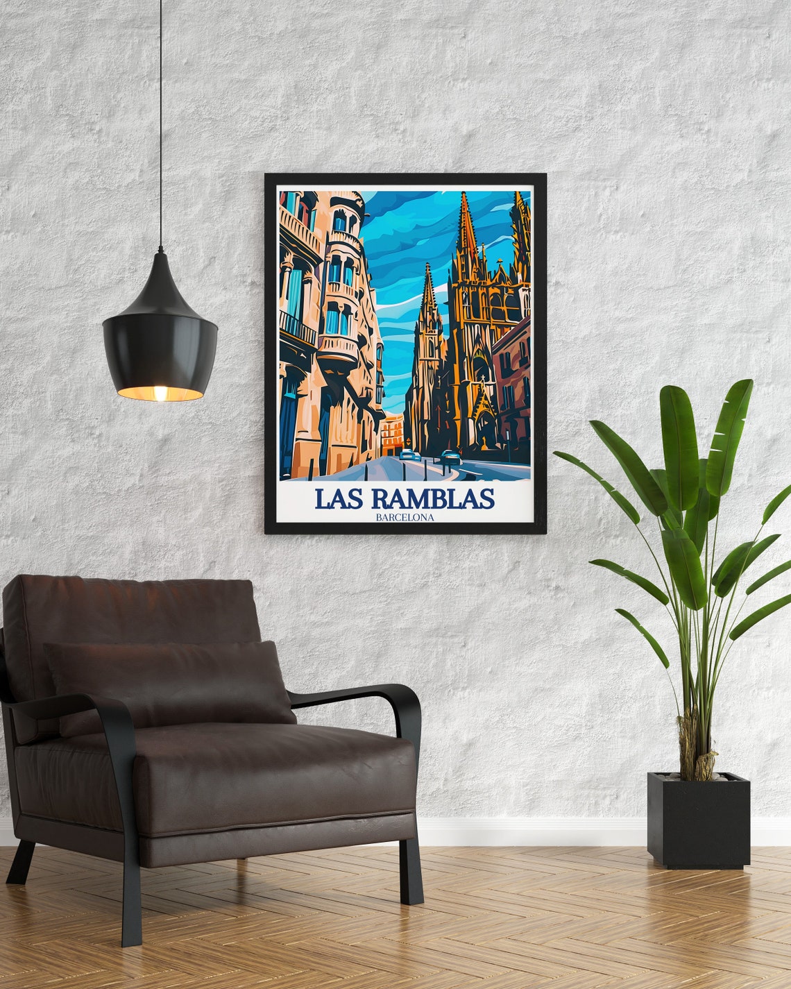 Las Ramblas Barcelona Historic Street Cathedral Scene Travel Poster - Image 2