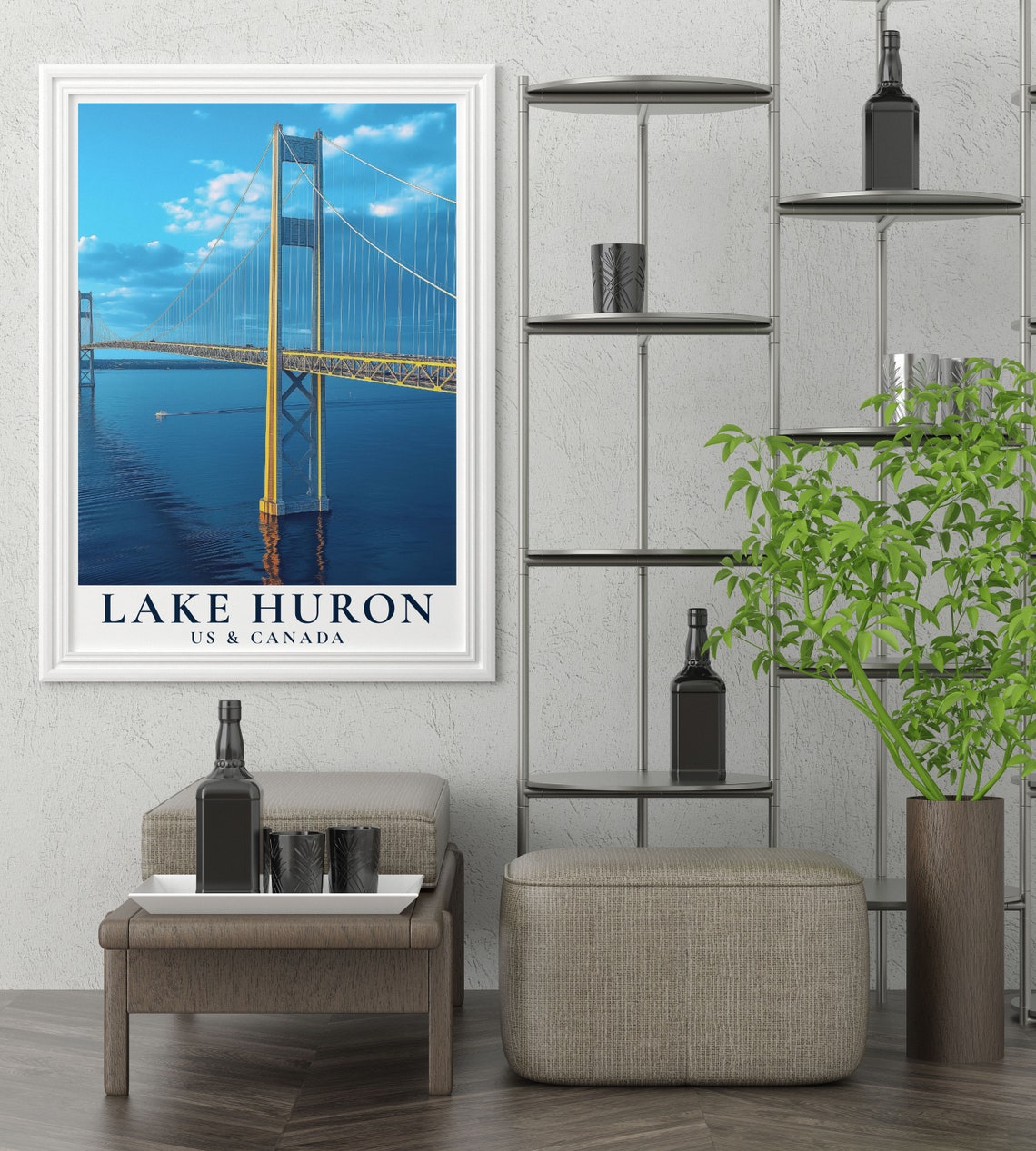 Lake Huron Mackinac Bridge Golden Hour Great Lakes Travel Poster - Image 2