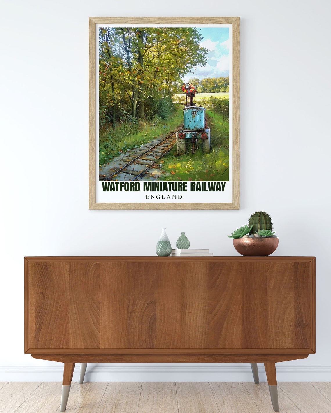 Watford Miniature Railway England Blue Train Trackside Poster - Image 2