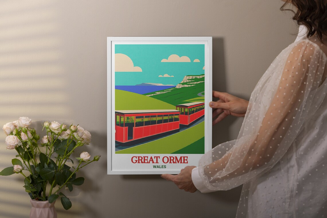 Great Orme Wales Historic Red Tramway Cars Mountain View Poster - Image 3