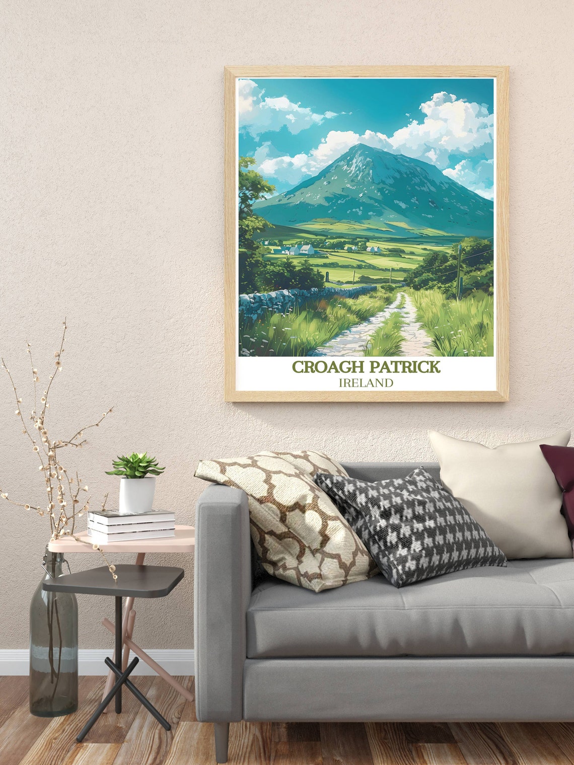 Croagh Patrick Ireland Lush Green Valley and Country Lane Poster - Image 3
