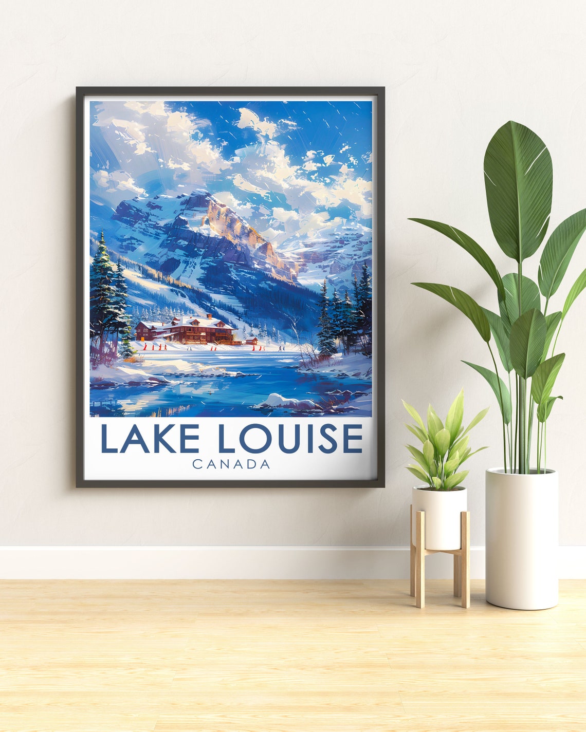 Lake Louise Canada Winter Lodge Set Beneath Snowy Peaks Poster - Image 2