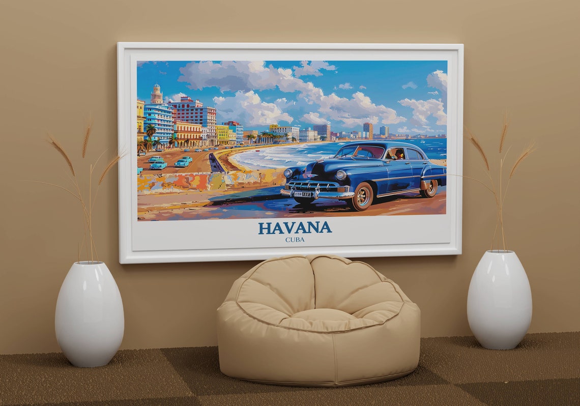 Havana Cuba Classic American Car Malecon Seafront Travel Poster - Image 2