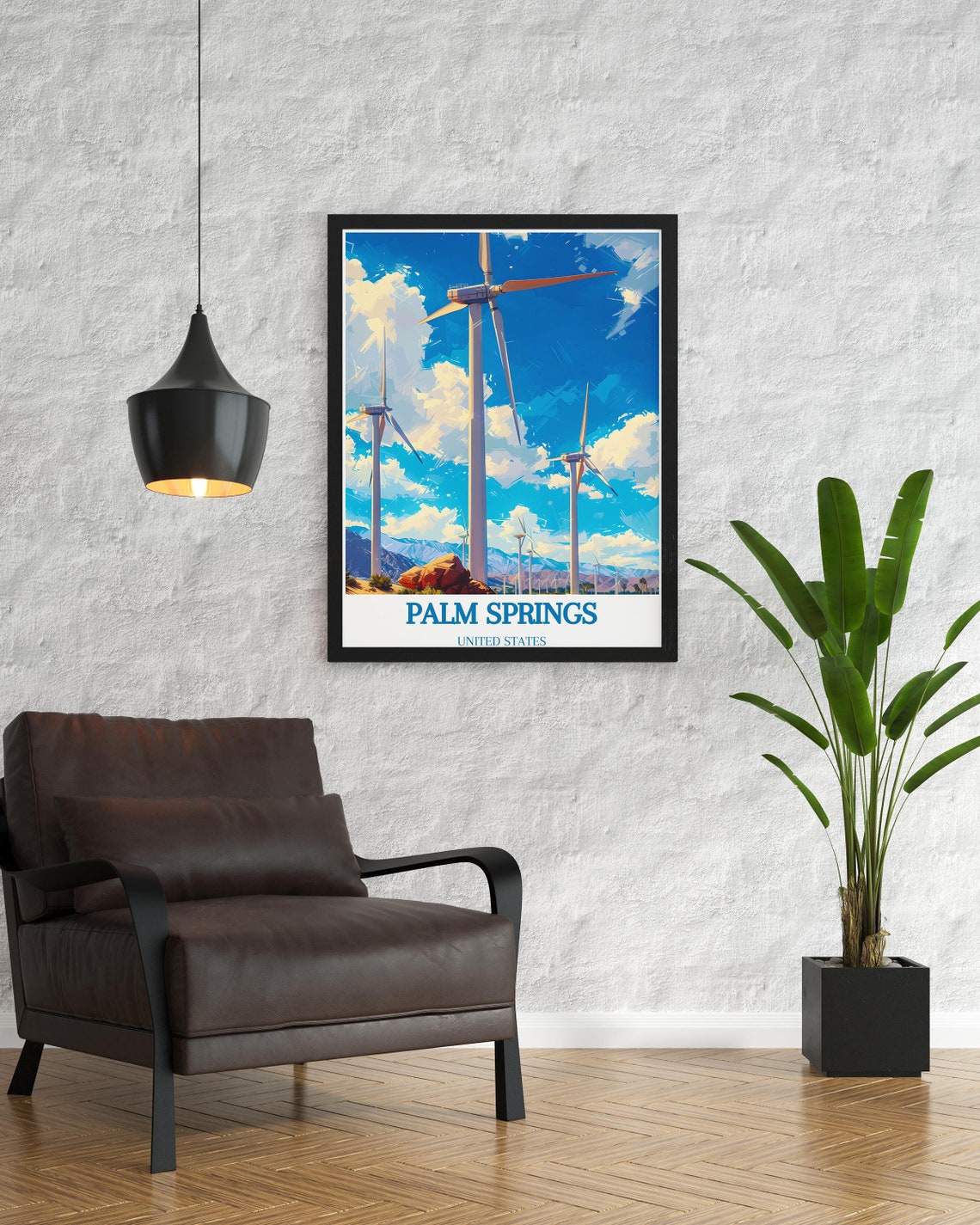 Palm Springs California Desert Wind Turbines Under Blue Sky Poster - Image 2