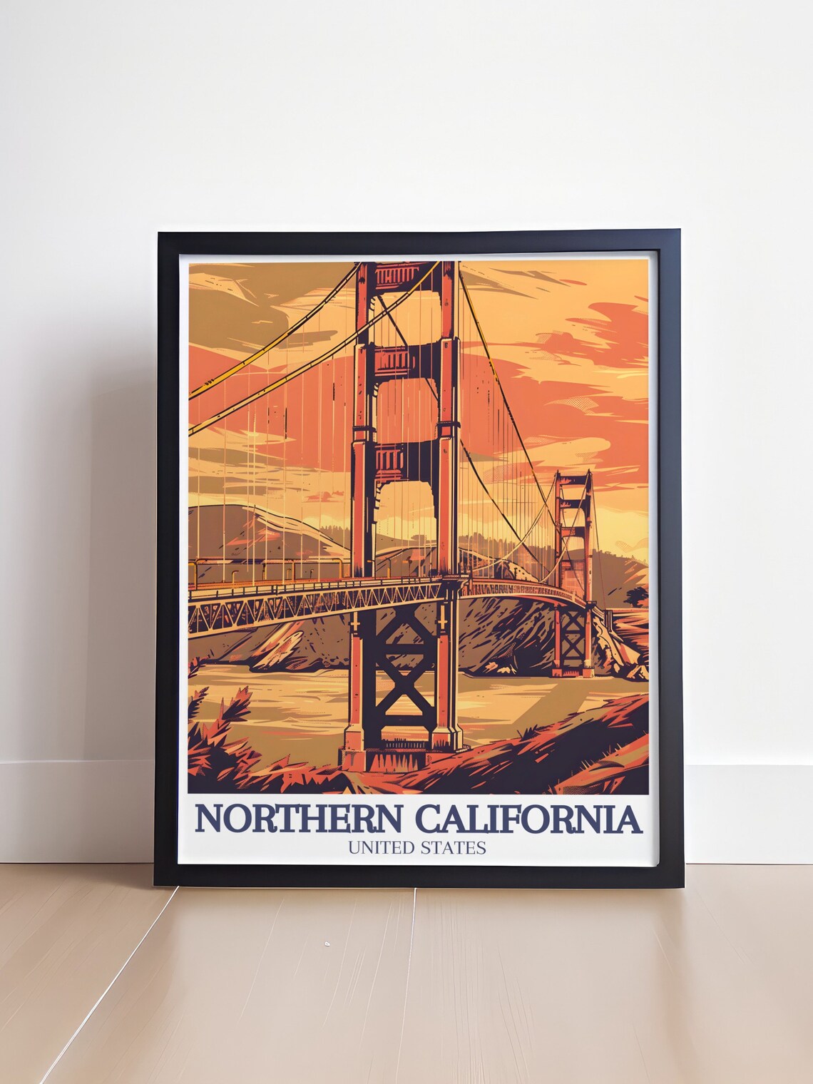 Northern California Golden Gate Bridge Sunset Retro Travel Poster - Image 4