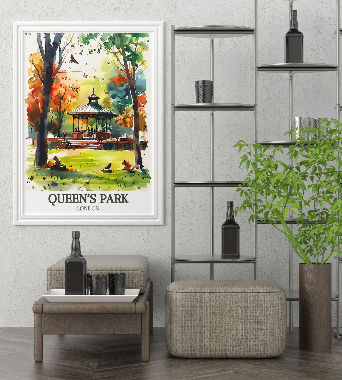 Queens Park London Bandstand Autumn Watercolor Park Scene Poster - Image 2