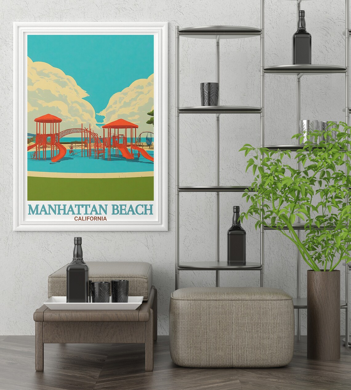 Polliwog Park Playground by the Sea Manhattan Beach Travel Poster - Image 2
