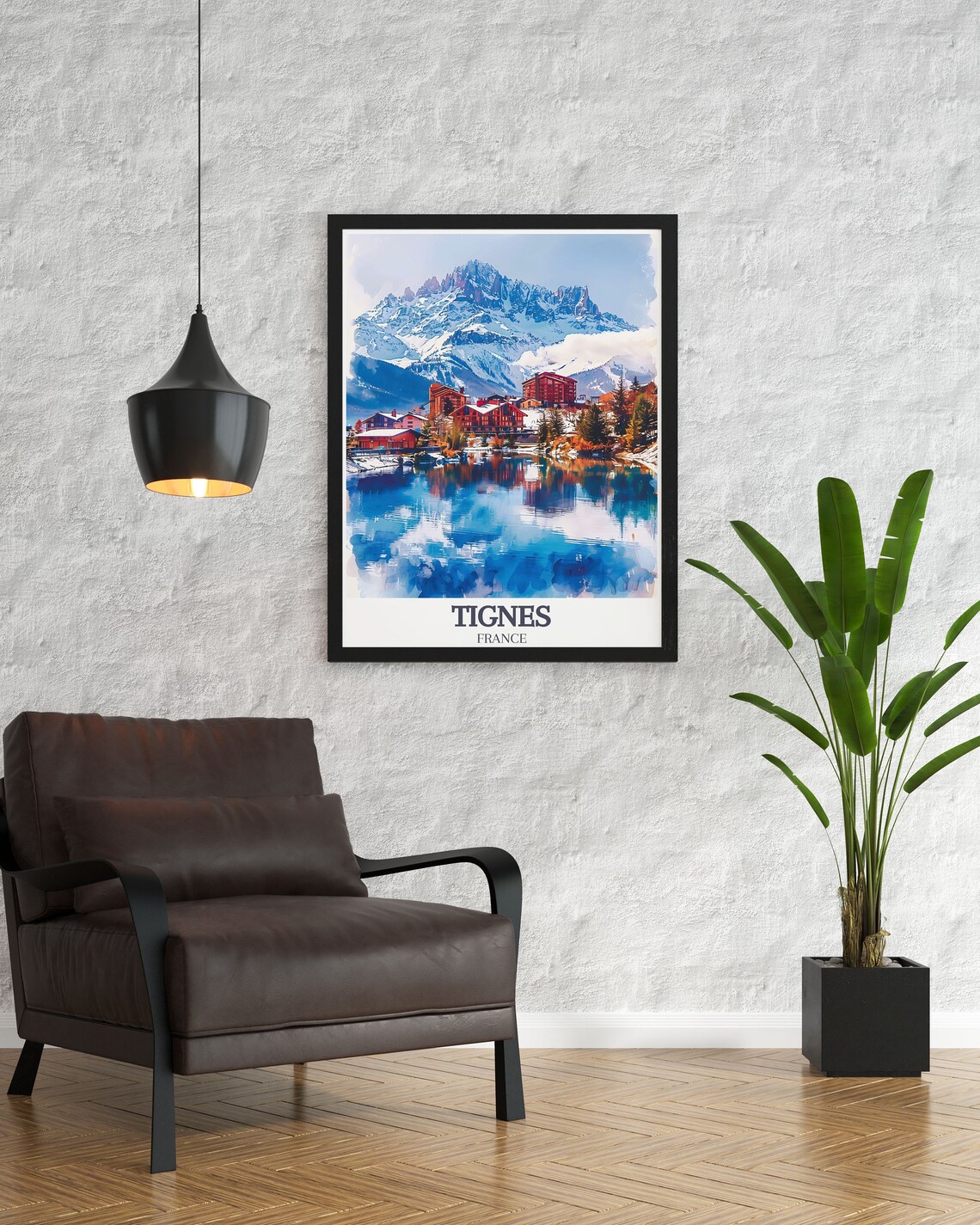 Tignes Alpine Village Reflected in Lake Beneath Snowy Peaks Poster - Image 3