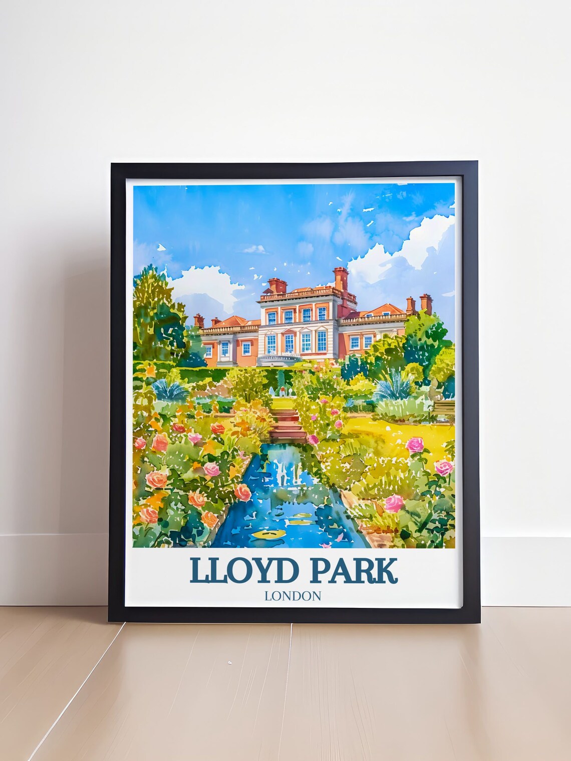 Lloyd Park London Watercolor Manor House Rose Pond Travel Poster - Image 4