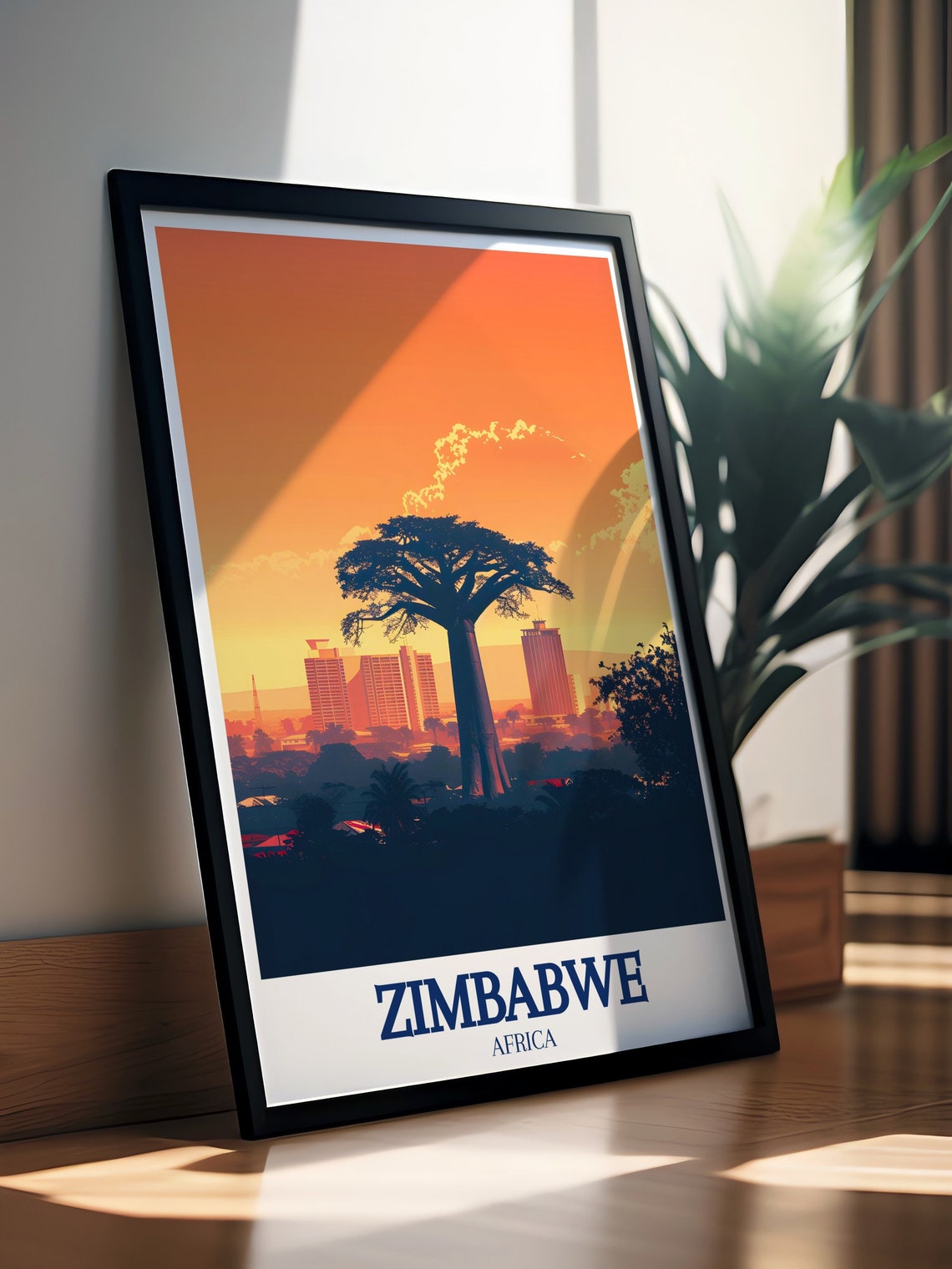 Zimbabwe Africa Harare Skyline Baobab Tree Sunset Sky Poster - Image 3