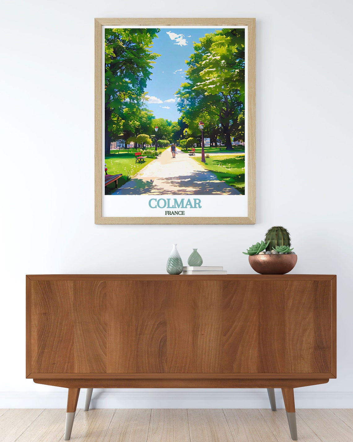 Colmar France Sunlit Park Tree-Lined Avenue Summer Travel Poster - Image 3