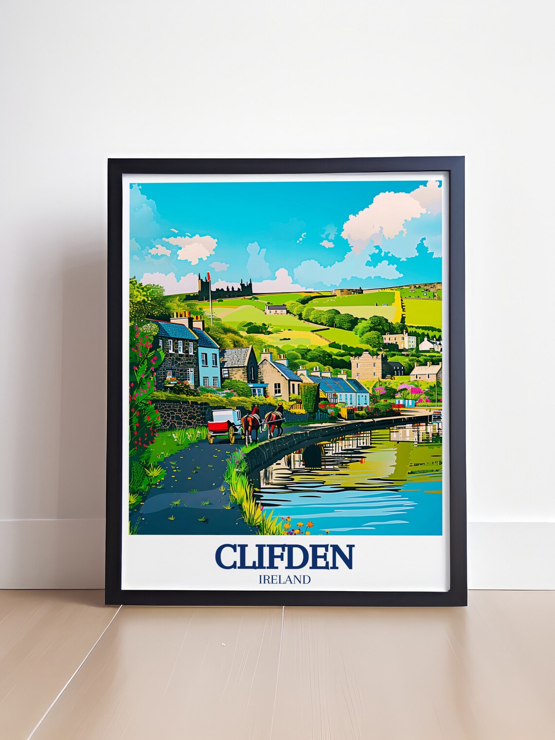 Clifden Ireland Horse Carriage Riverside Village Scene Travel Poster - Image 4