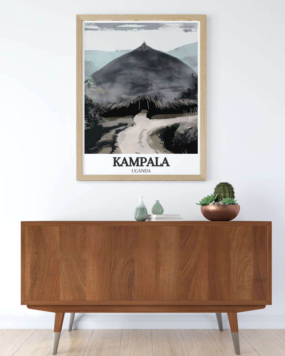 Kampala Traditional Thatched Hut Ink Wash Style Uganda Art Poster - Image 3