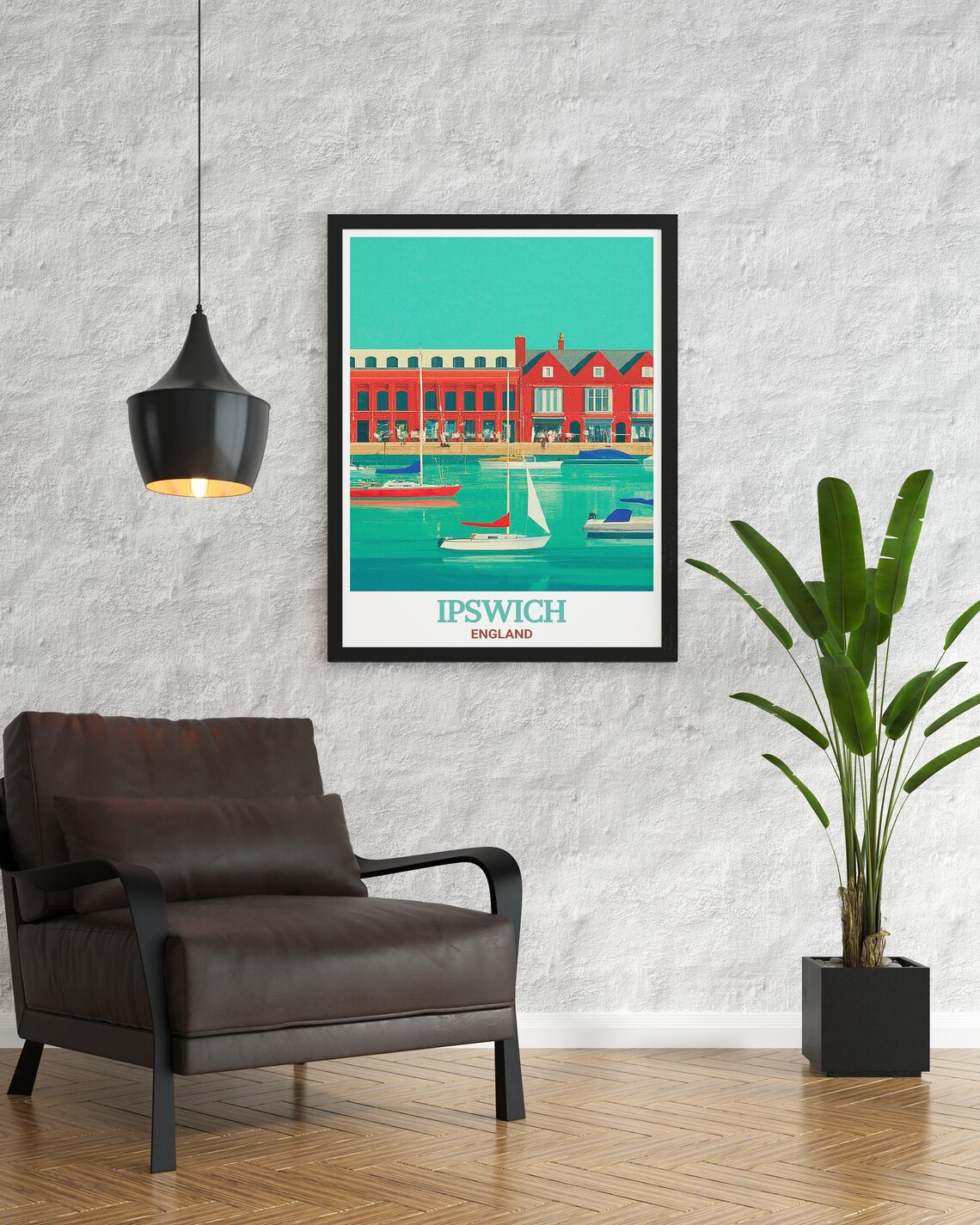 Ipswich Waterfront Harbor Sailboats Retro England Travel Poster - Image 3