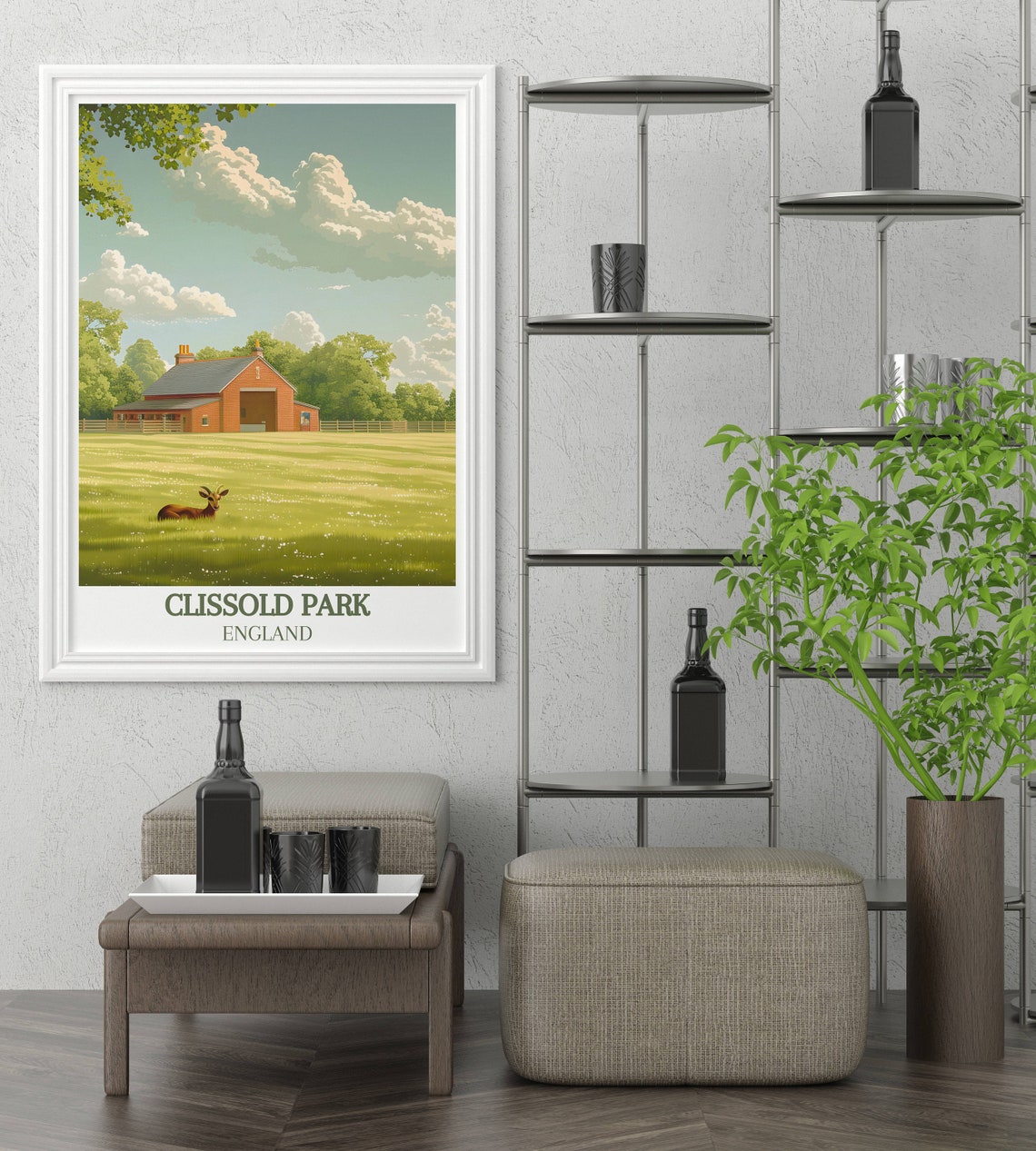 Clissold Park England Meadow Deer Resting By Brick Barn Poster - Image 3