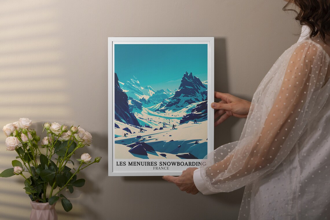Les Menuires Snowboarding France Alpine Slopes Three Valleys Poster - Image 3