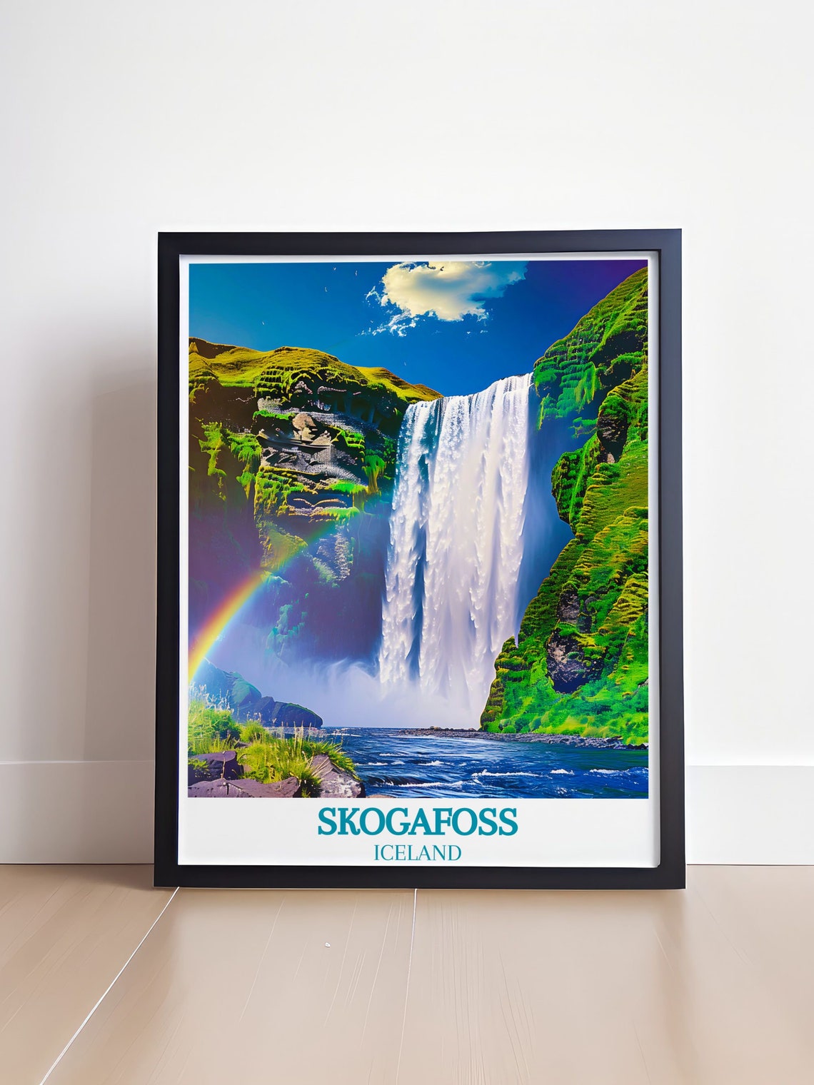 Skogafoss Waterfall Iceland Rainbow Cascade Dramatic Travel Poster - Image 4