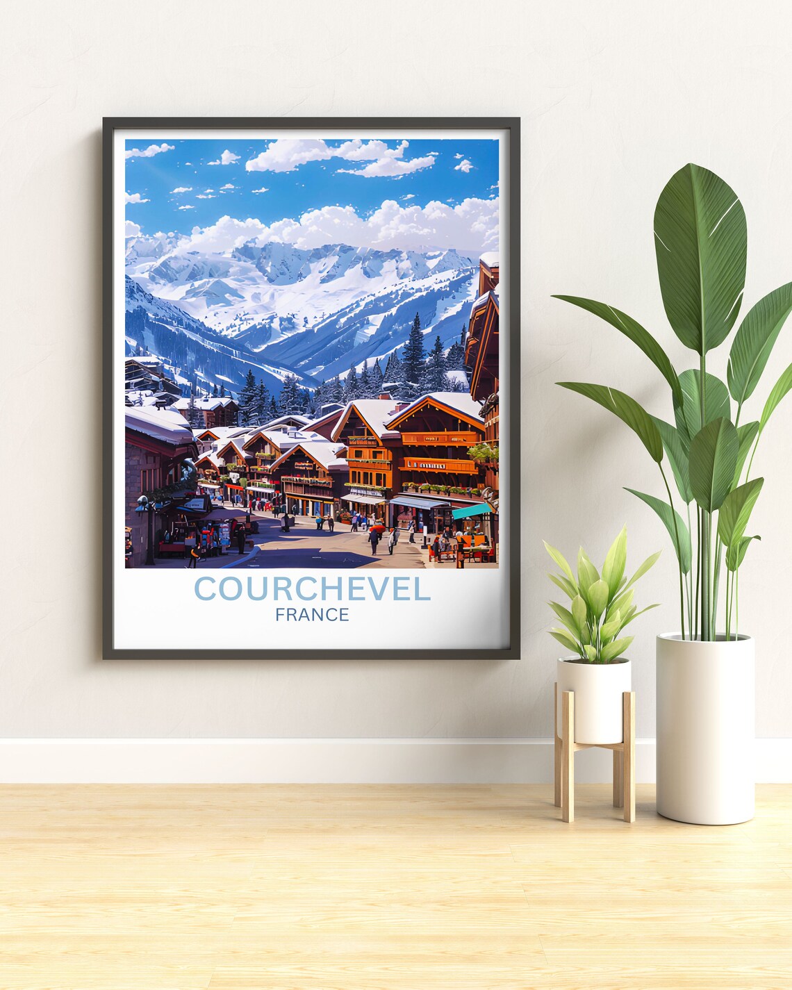 Courchevel France Alpine Village Street Chalet Shops Scene Poster - Image 2