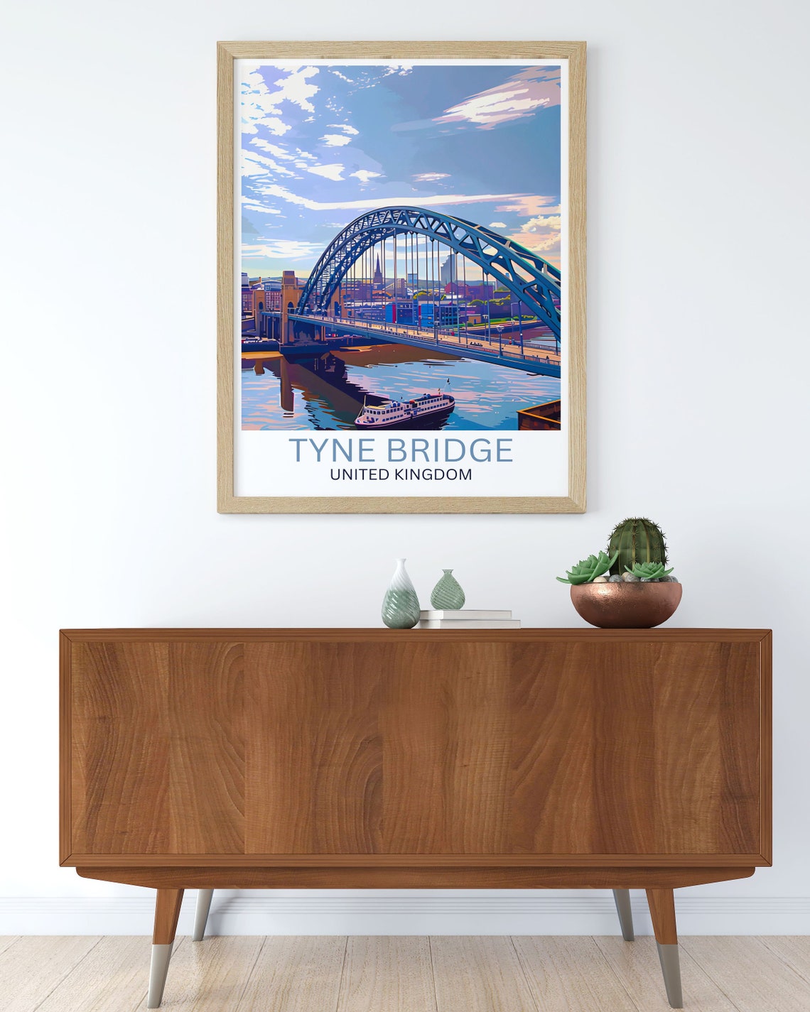 Tyne Bridge Newcastle River Ferry Daytime Skyline Travel Poster - Image 2
