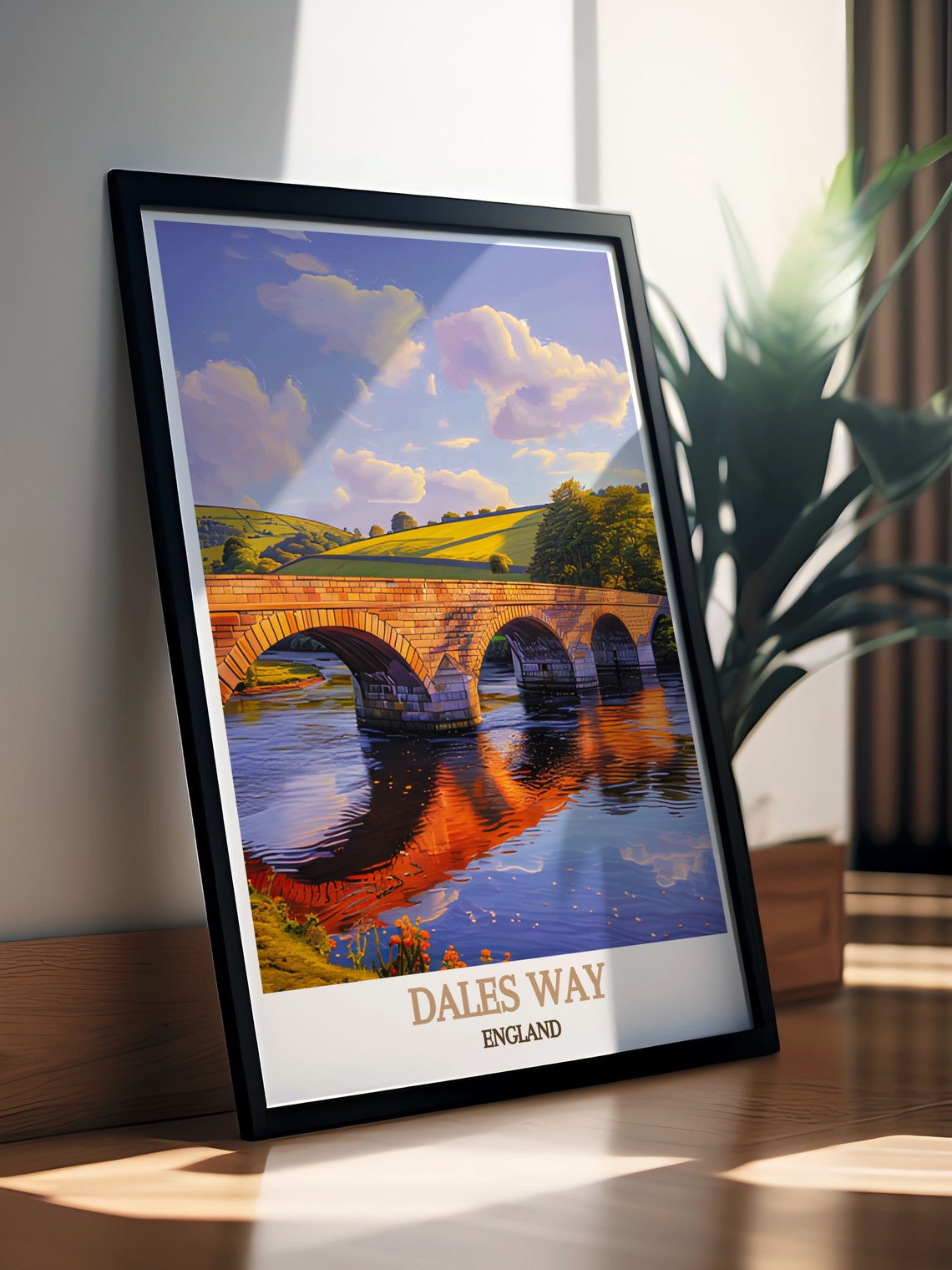 Dales Way England Stone Arch Bridge Sunset River Scene Poster - Image 2