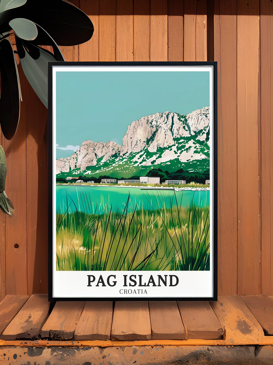 Pag Island Croatia Emerald Lagoon Reeds Mountain View Poster - Image 3
