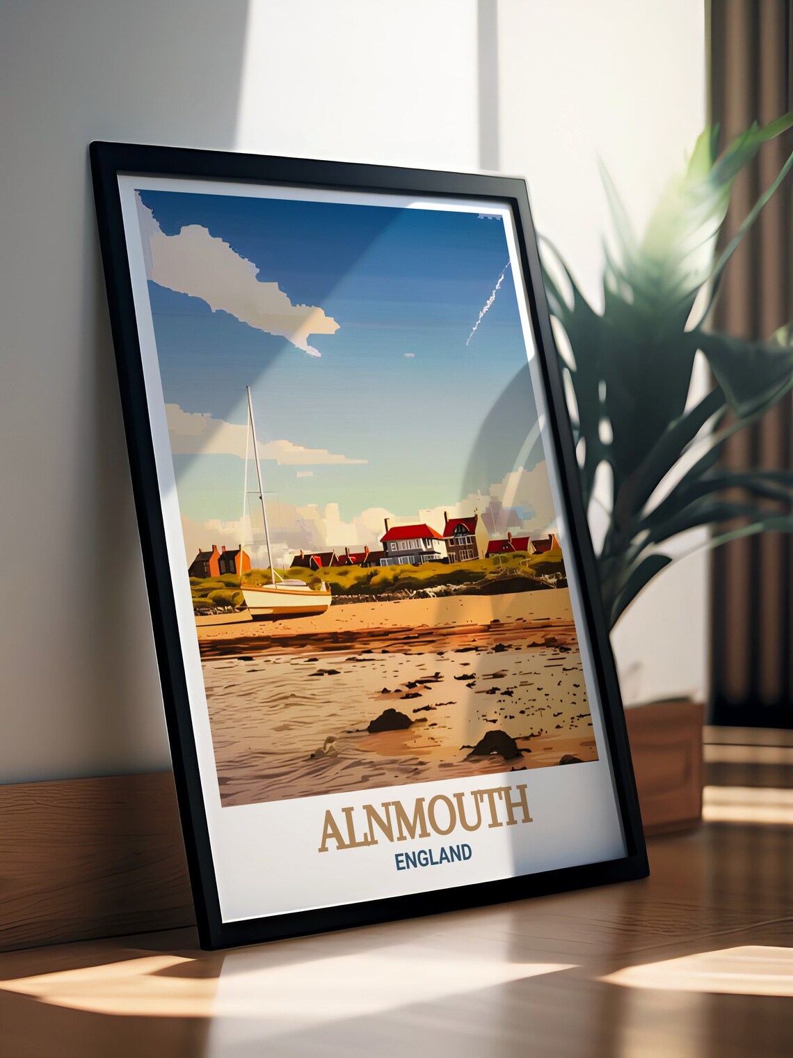 Alnmouth Beach Sailboat Poster England Seaside Village Travel Art - Image 3