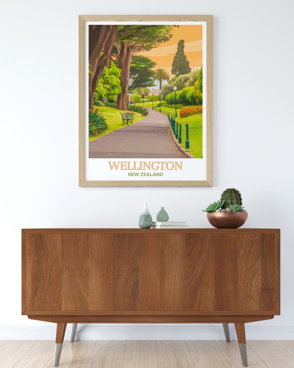 Wellington Botanic Garden Path Sunset Lamps Green Haven Poster - Image 3