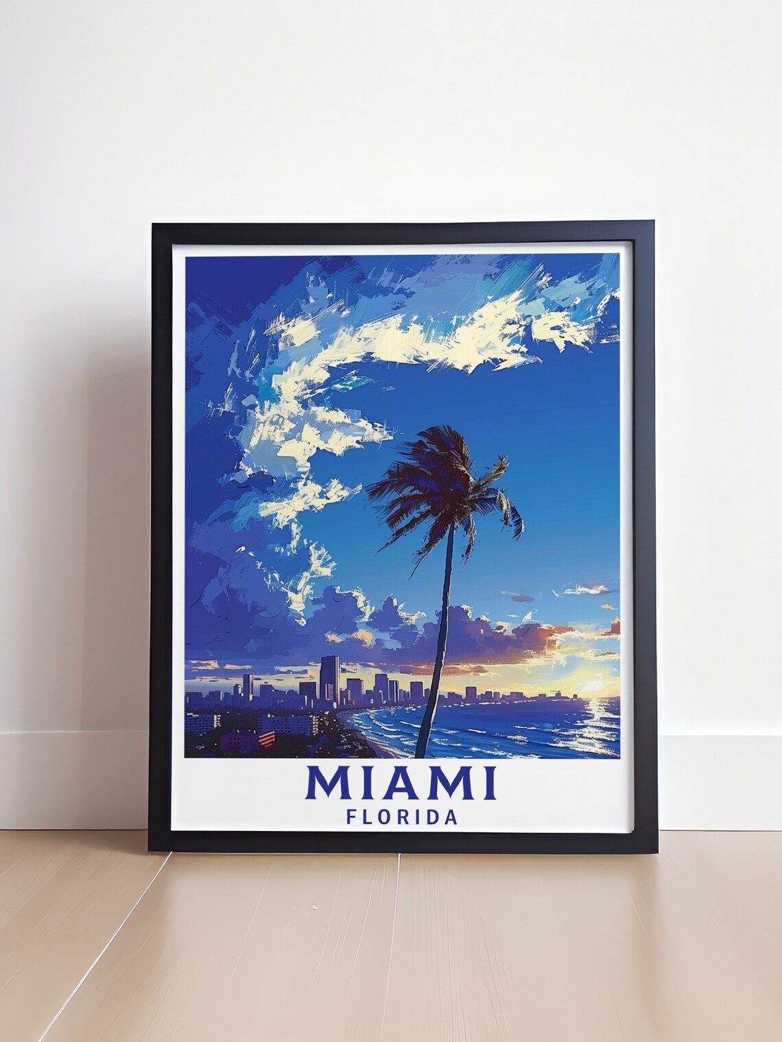 Miami Florida Tall Palm Tree Sunset Skyline Ocean View Poster - Image 4