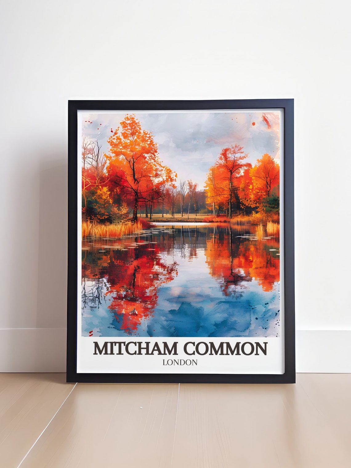 Mitcham Common London Fall Foliage Pond Reflection Artwork Poster