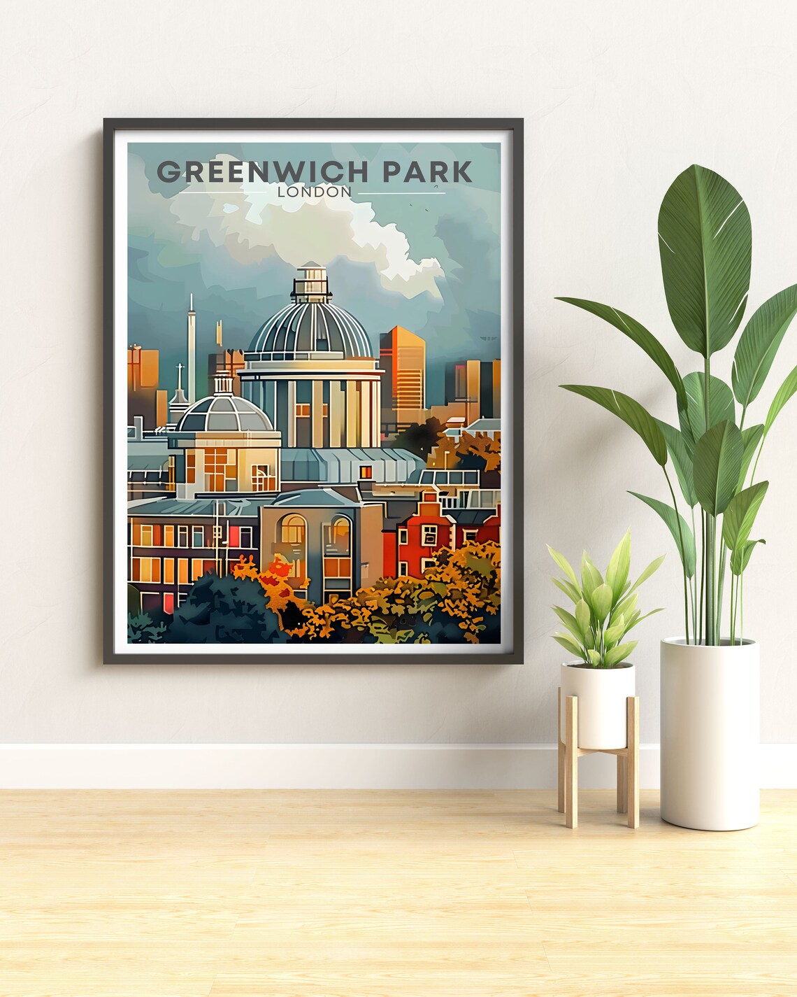 Greenwich Park London Skyline With Grand Dome Retro Travel Poster - Image 3