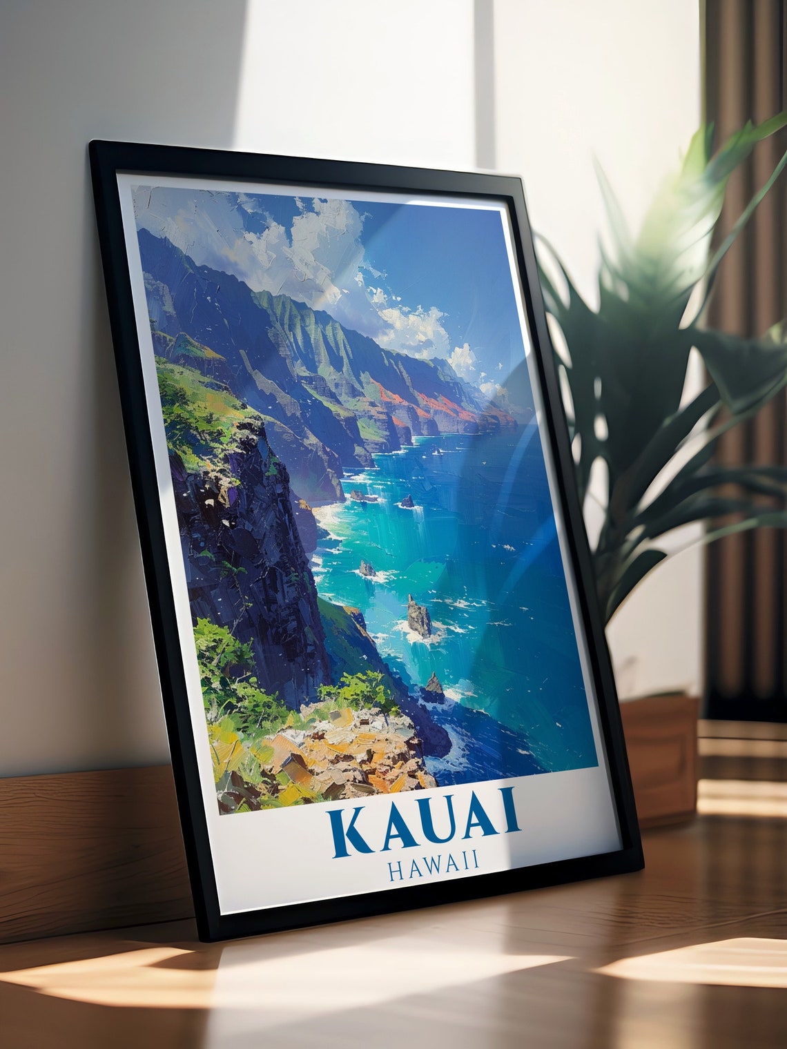 Kauai Hawaii Na Pali Coast Cliffs Impressionistic Ocean Art Poster - Image 3