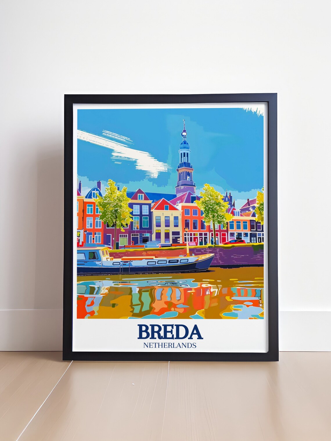 Breda Canal Colorful Houses Great Church Netherlands Travel Poster - Image 4