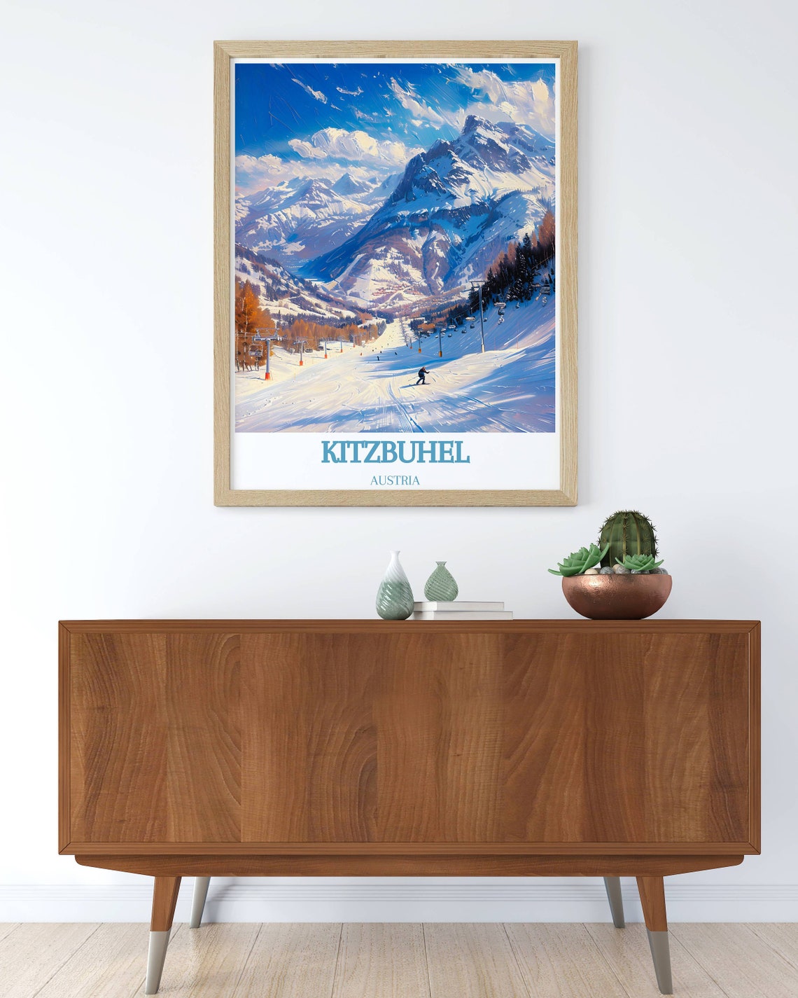 Kitzbuhel Austria Sunny Ski Slope Chairlifts and Skier Poster - Image 3