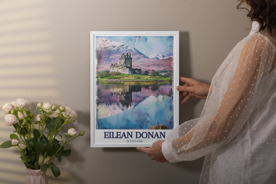 Eilean Donan Castle Scotland Watercolor Reflection Scene Travel Poster - Image 2