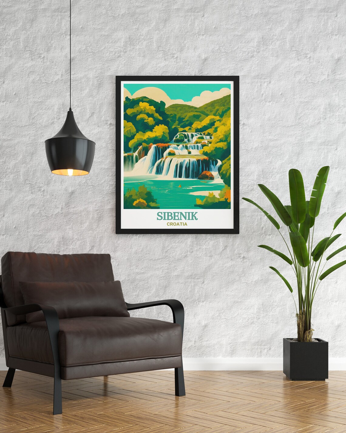 Sibenik Croatia Cascading Waterfalls Vintage Style Travel Poster - Image 3