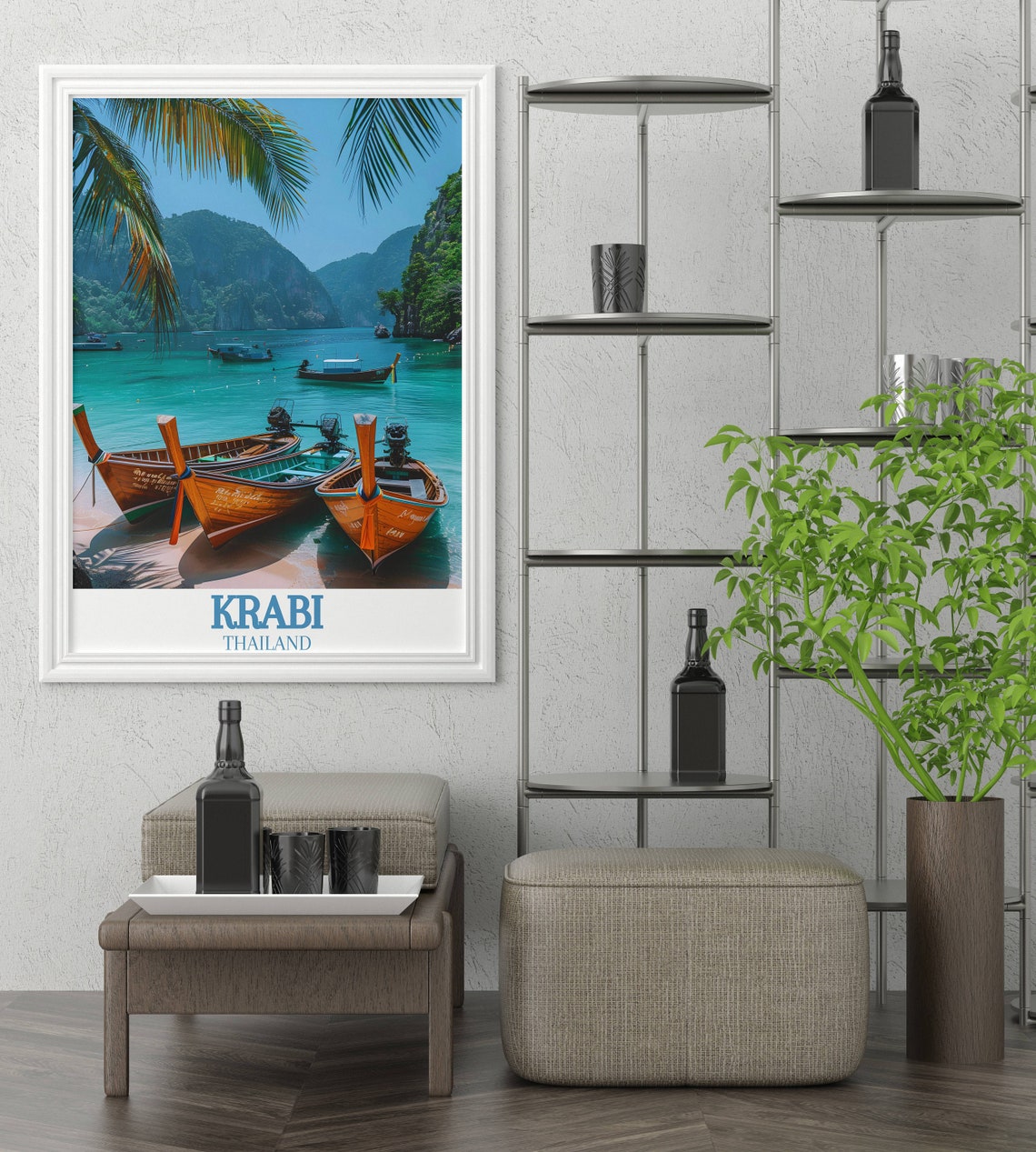 Krabi Longtail Boats Turquoise Bay Limestone Cliffs Thailand Poster - Image 2