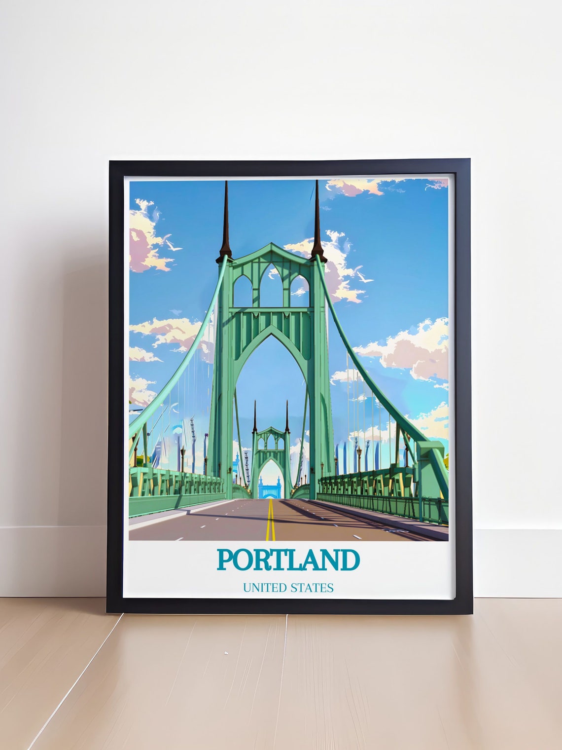 Portland St Johns Bridge Mint Green Gothic Arch Bridge Poster - Image 4