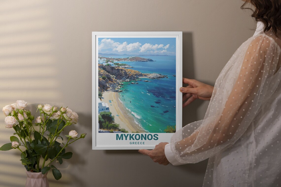 Mykonos Elia Beach Bay Aerial View Aegean Coast Greece Poster - Image 3