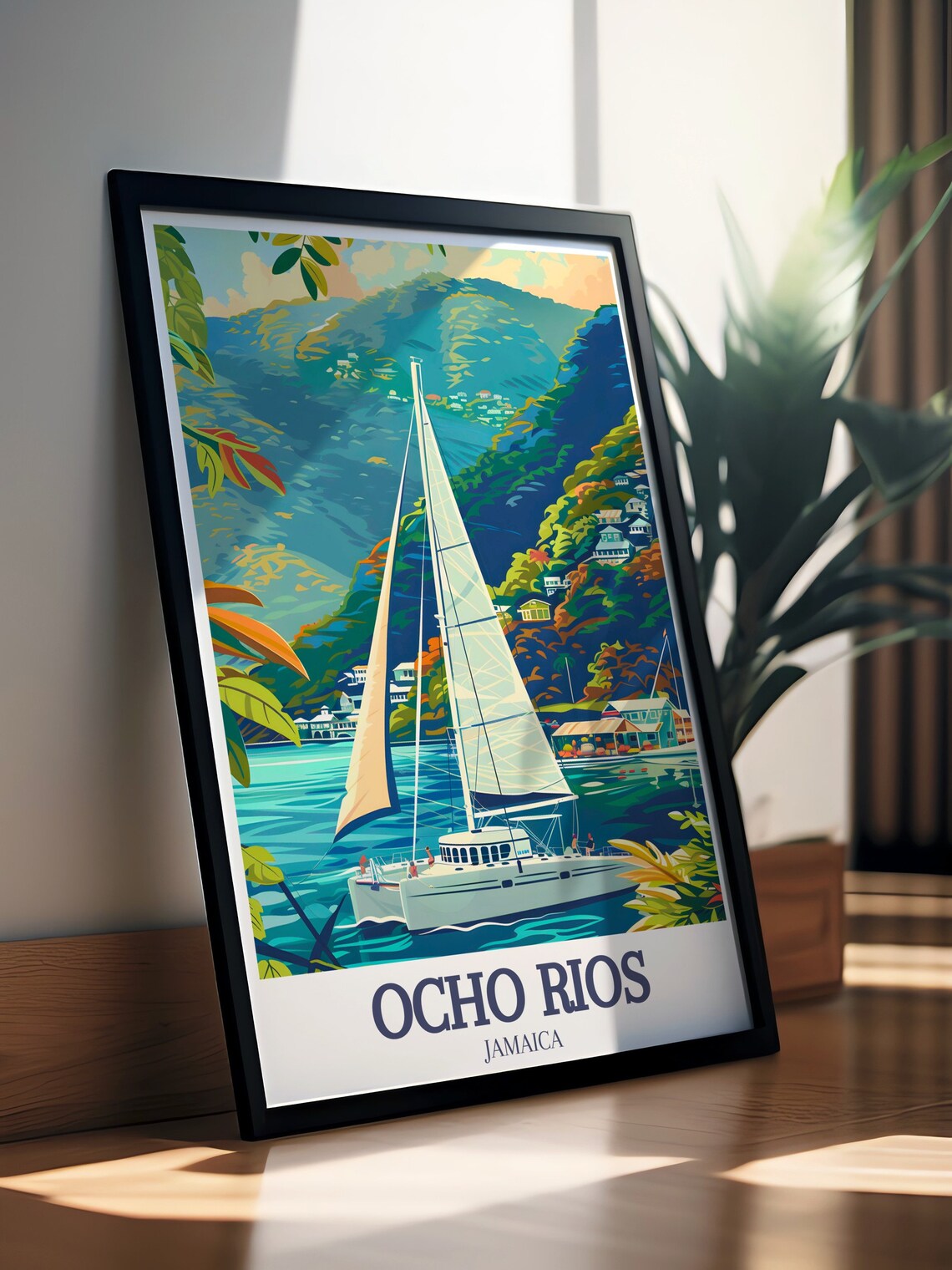 Ocho Rios Jamaica Sailboat Caribbean Bay Mountains Travel Poster - Image 2