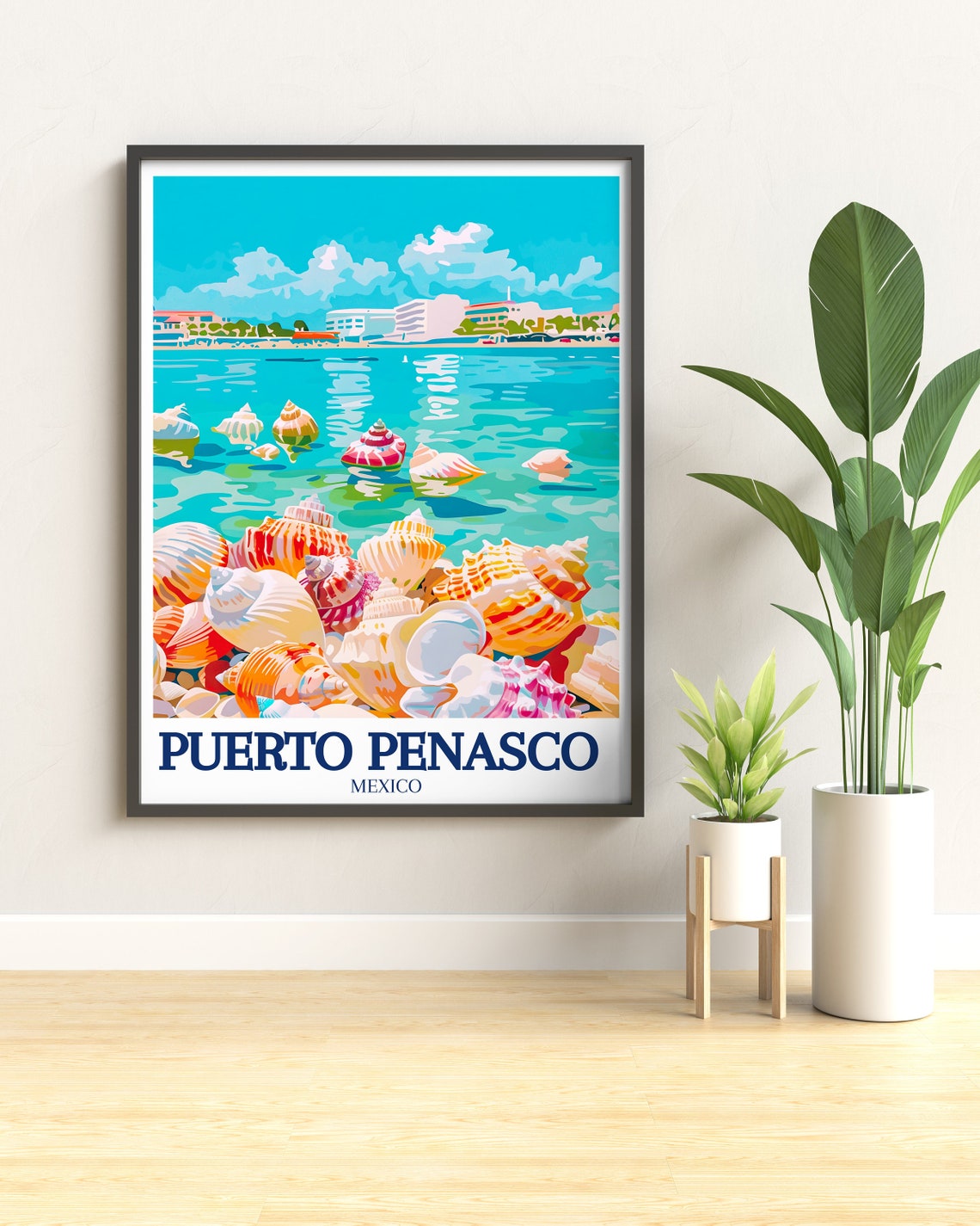 Colorful Puerto Penasco Mexico Seashell Beach Coastal Travel Poster - Image 3