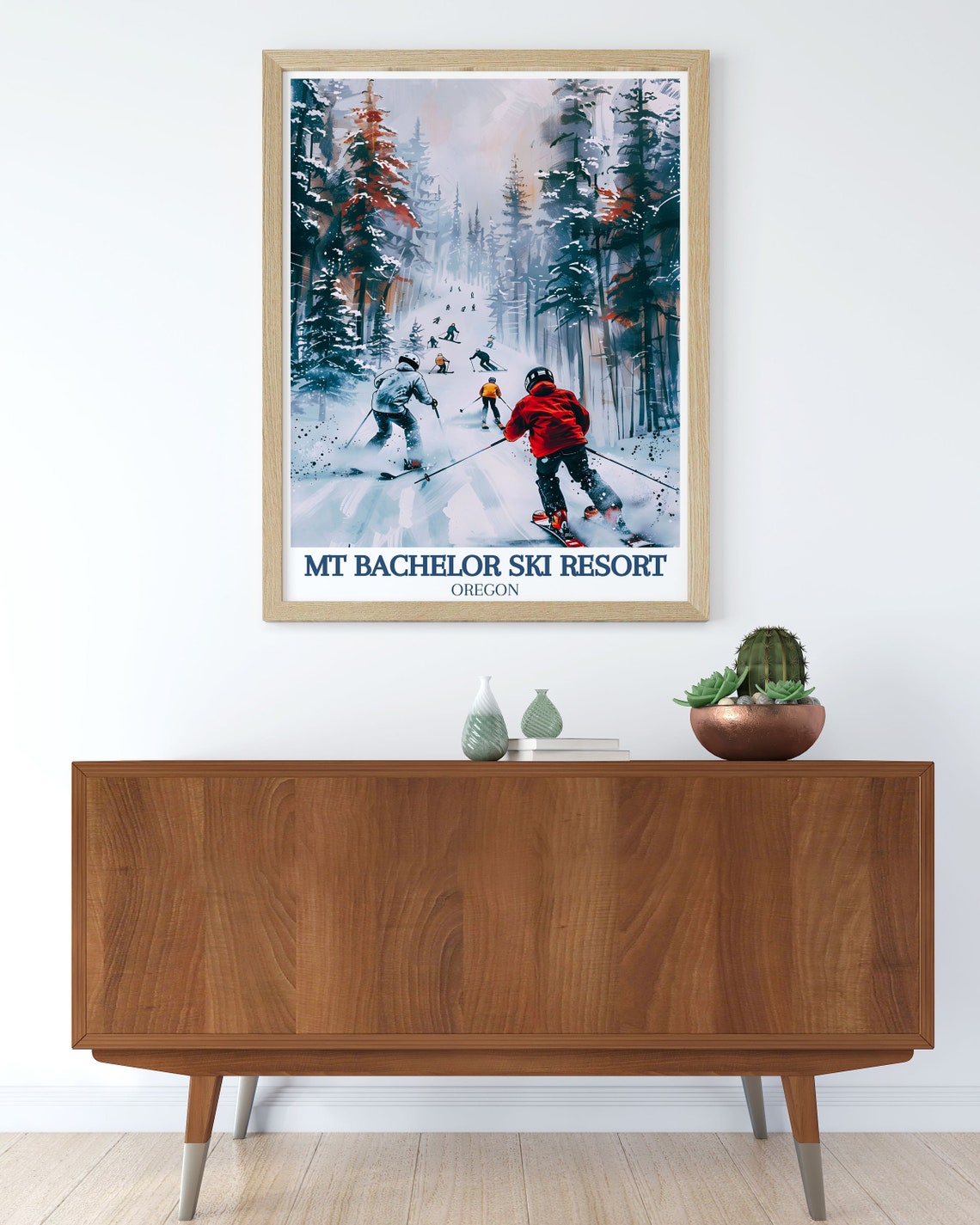 Mt Bachelor Ski Resort Poster with Skiers Racing Down the Slope - Image 2