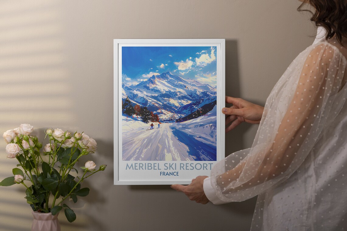 Meribel Ski Resort Skiers on Sunny Piste Winter Scene Poster - Image 4