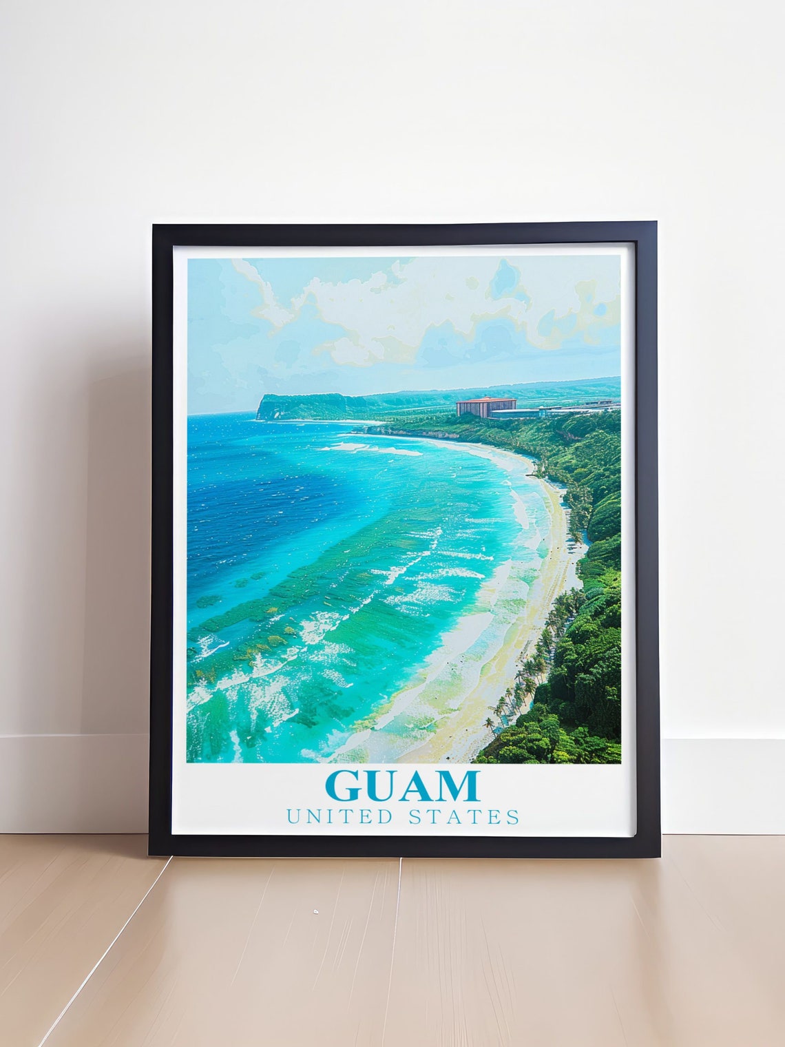 Guam Aerial Turquoise Beach and Coastal Cliffs Travel Poster - Image 4